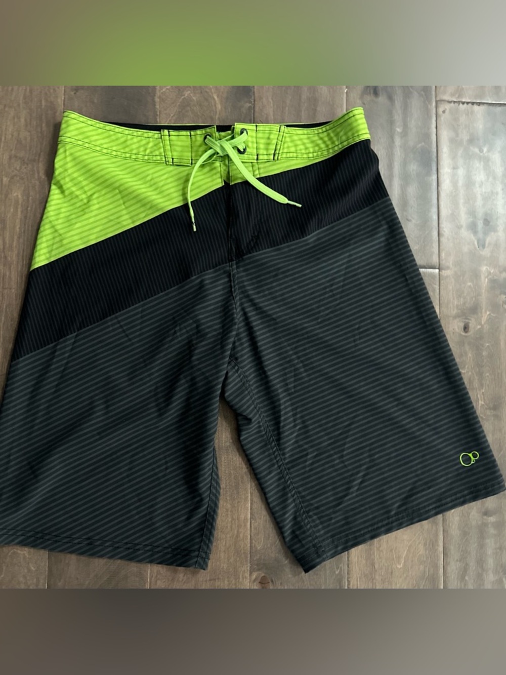 Men's Black OP Neon Green Swim Trunks